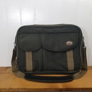 Vtg American Tourister Laptop Bag Holder Green Beige Shoulder Strap